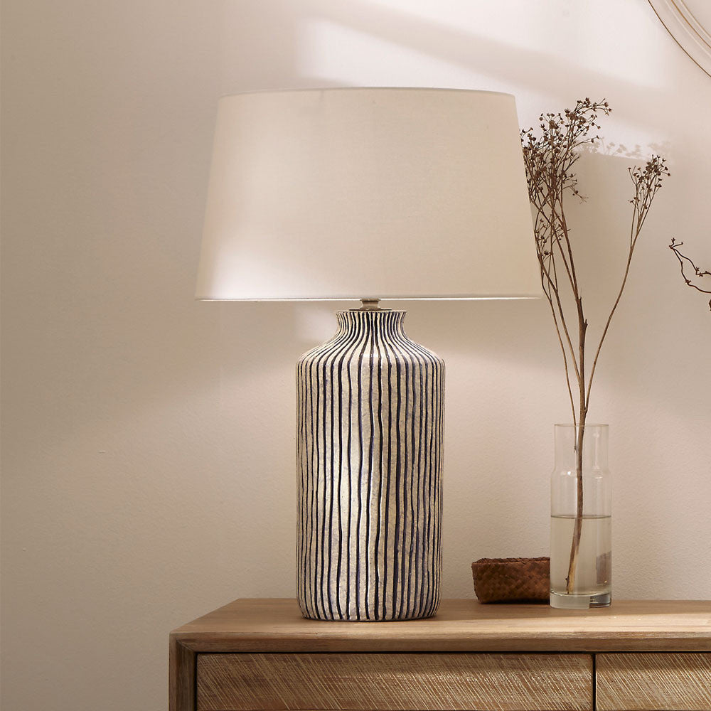 Bude Blue & White Stripe Stoneware Table Lamp - Base Only